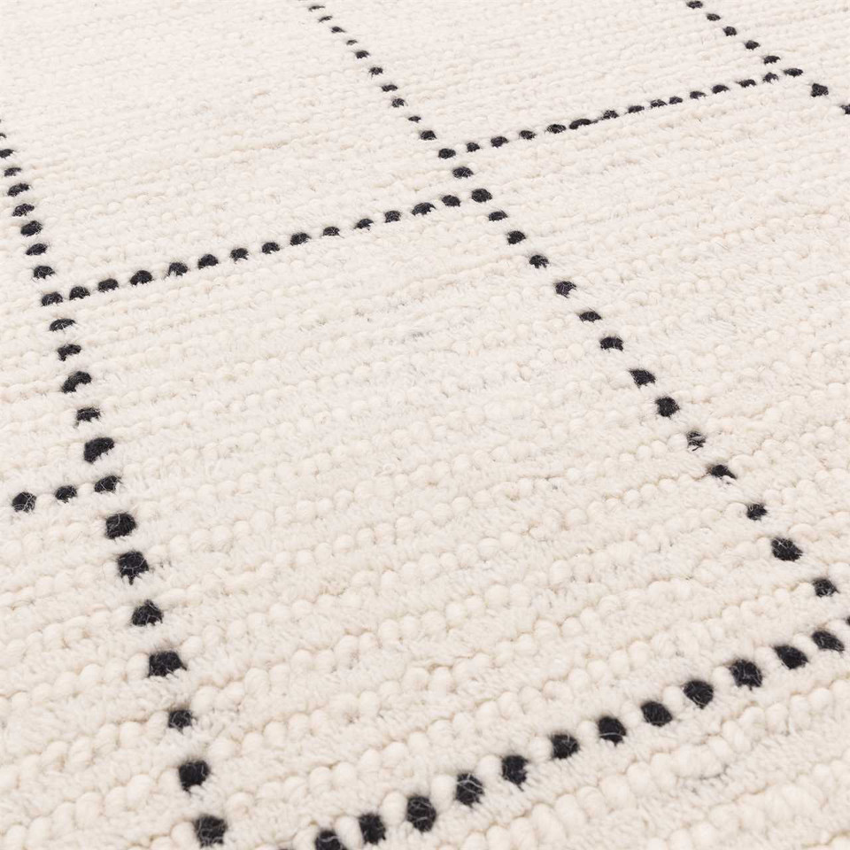 Nepal Cream Black Tile Rug Indian Wool