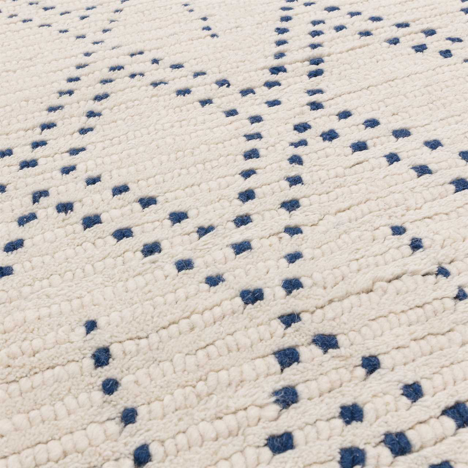 Nepal Cream Blue Diamond Rug Indian Wool