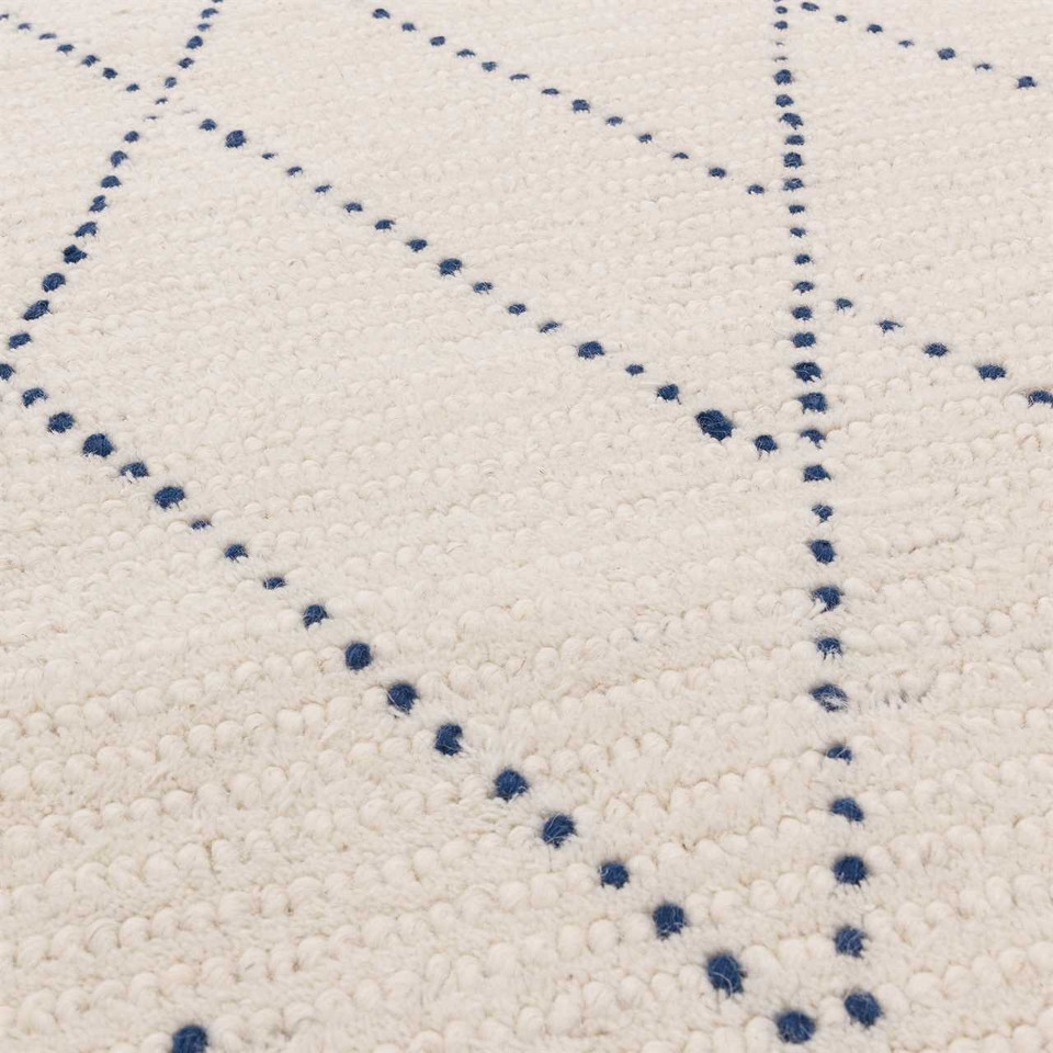 Nepal Cream Blue Linear Rug Indian Wool