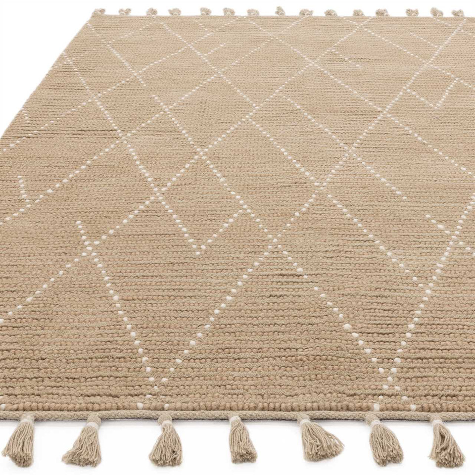 Nepal Sand Cream Linear Rug Indian Wool