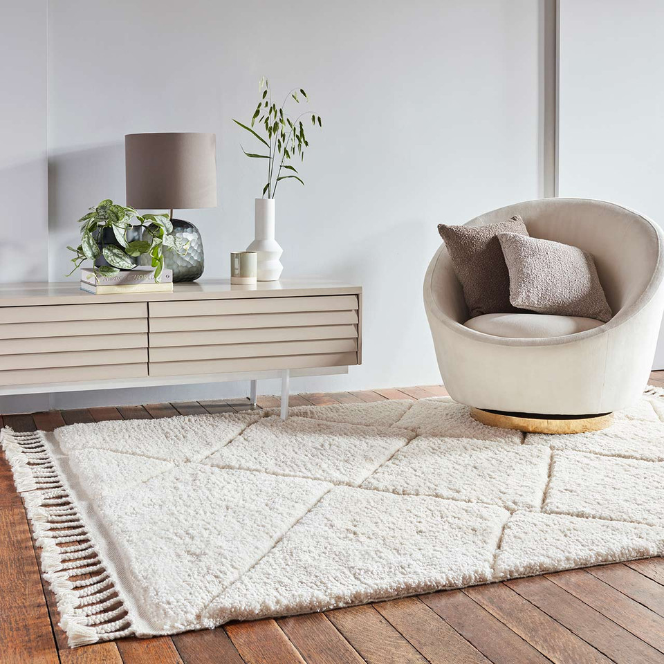 Fes FE01 Moroccan Style Cream Fringed Rug