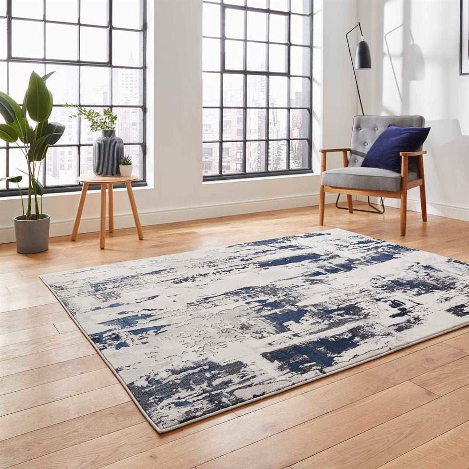 Apollo GR579 Grey Navy Marble Rug