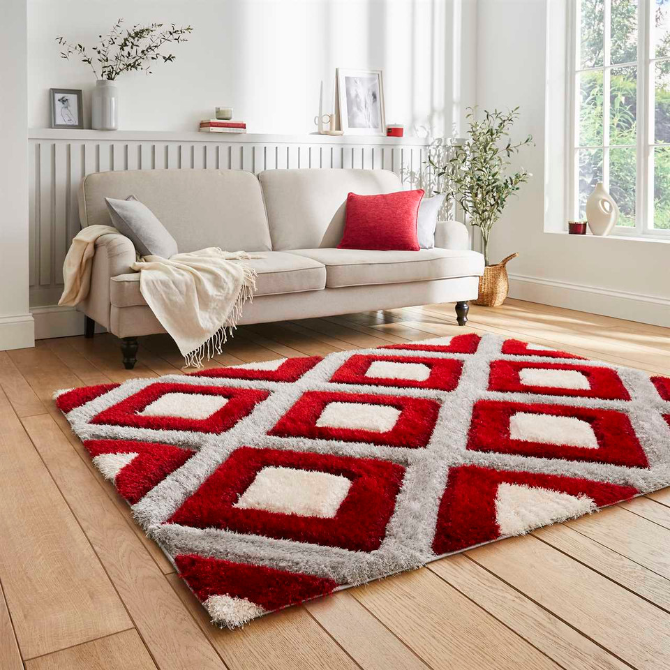 Olympia GR224 Silky Grey Red Rug