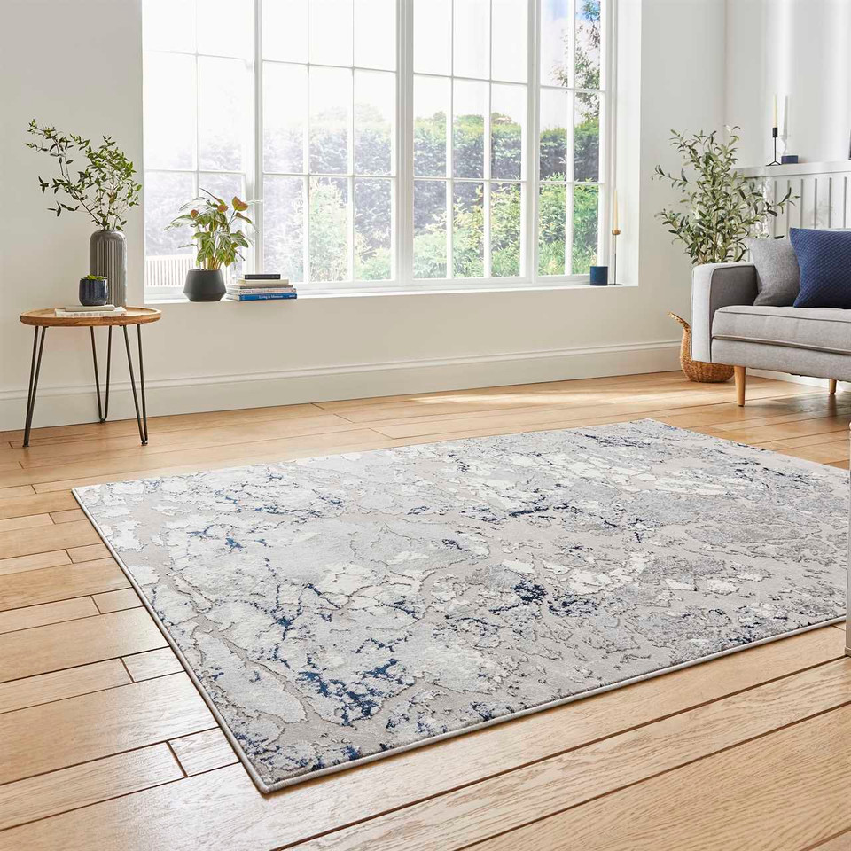 Apollo 2677 Grey Navy Marble Rug
