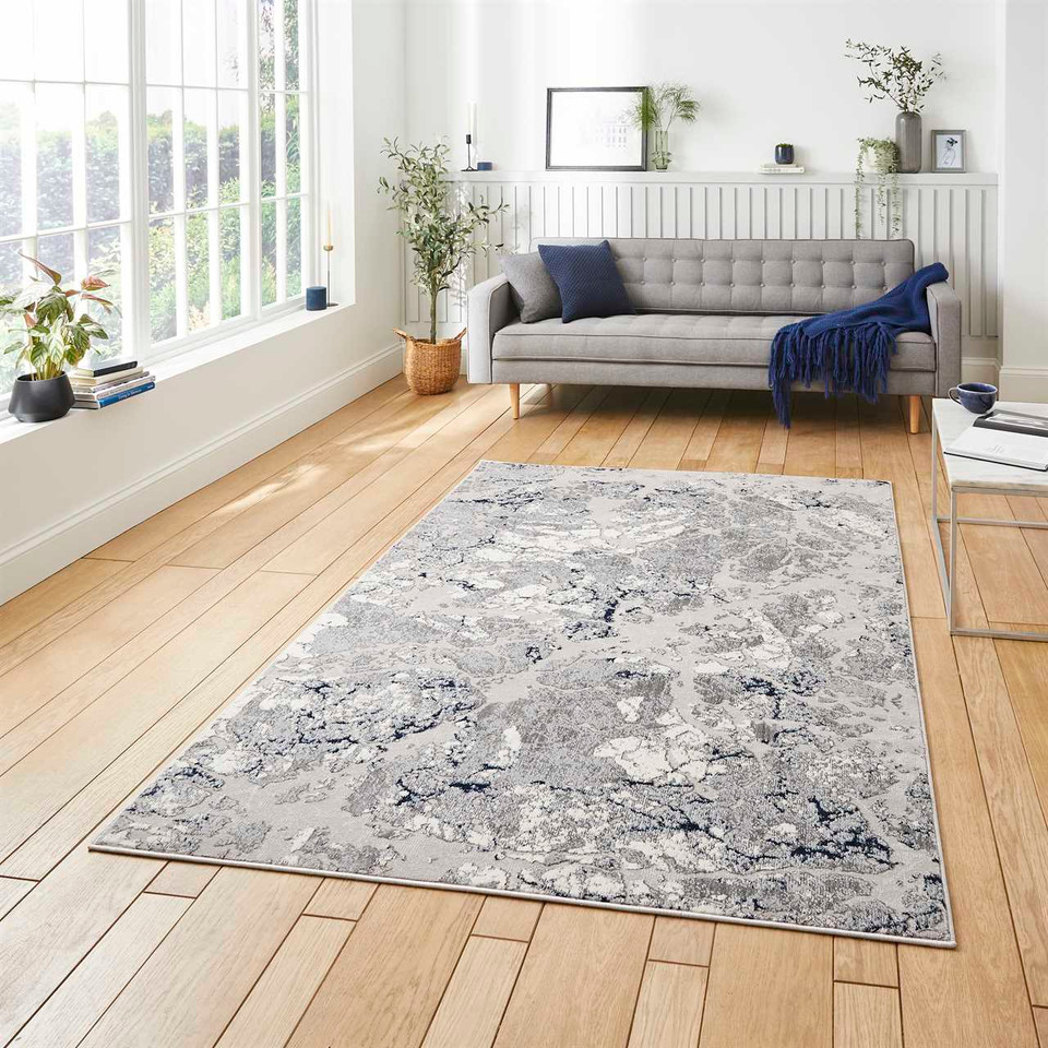 Apollo 2677 Grey Navy Marble Rug