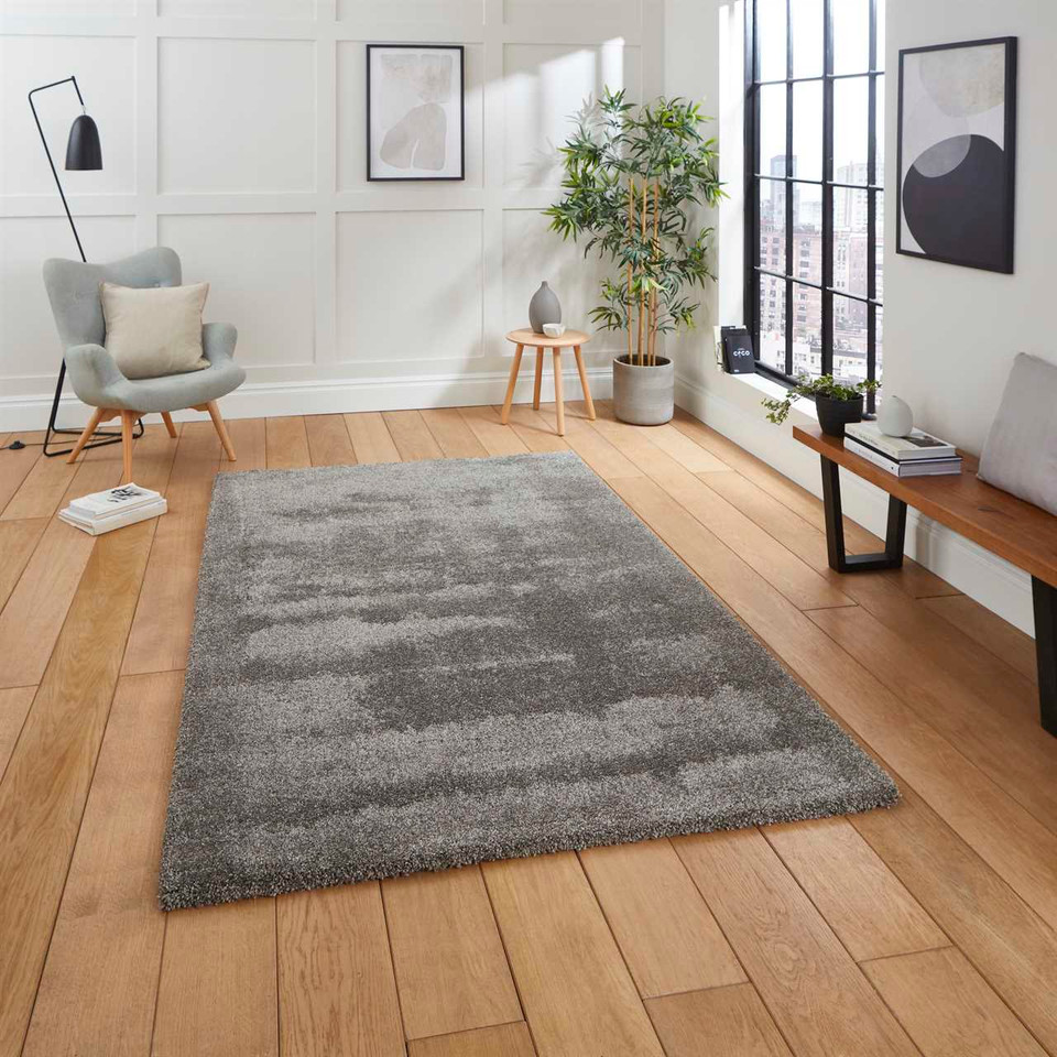 Delux Plain Soft Shaggy Grey Rug
