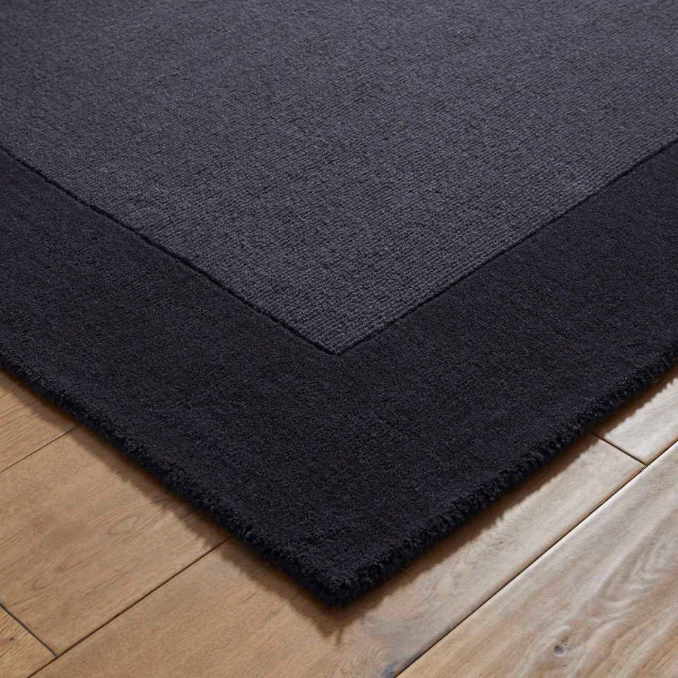 Colours Charcoal Wool Rug Plain Border