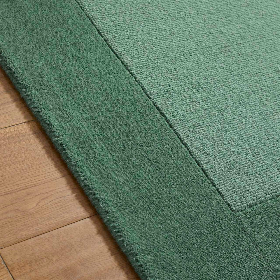 Colours Green Wool Rug Plain Border