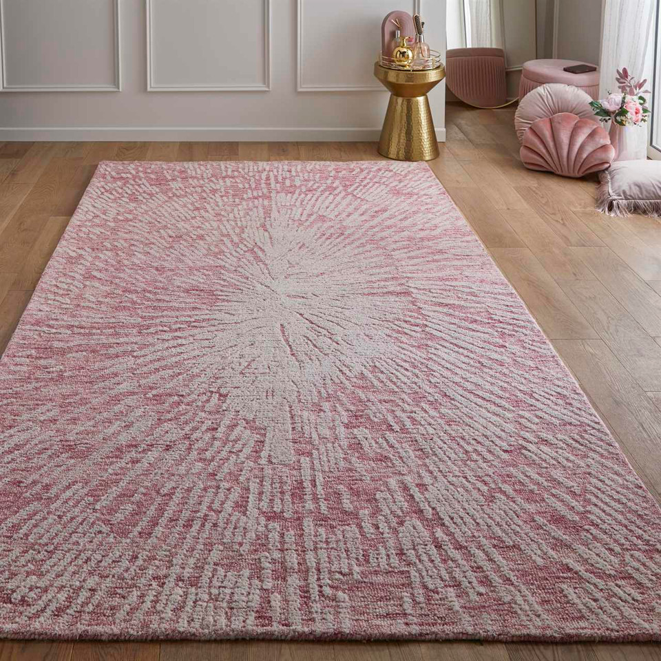 Hampton Burst Modern Pink Ivory Wool Rug