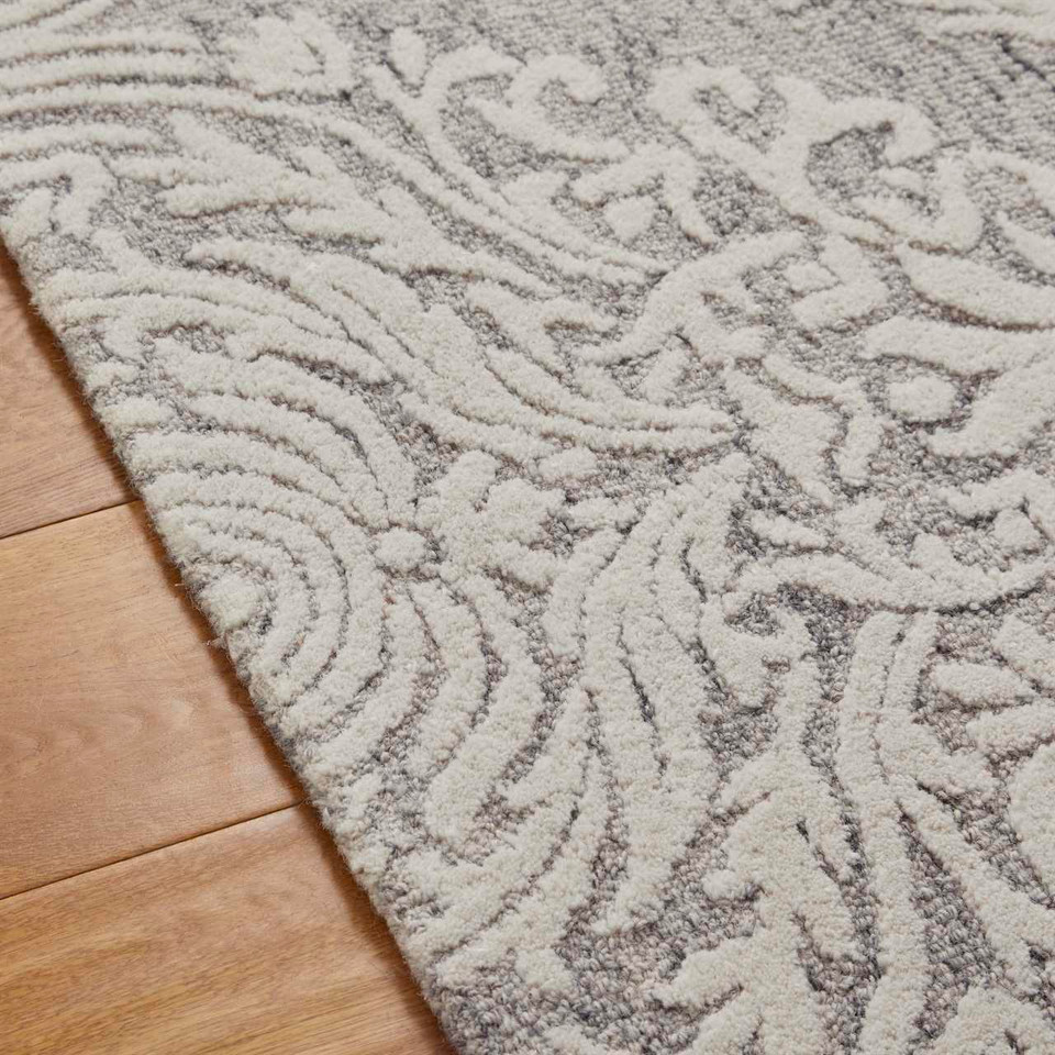Hampton Damask Grey Ivory Wool Rug