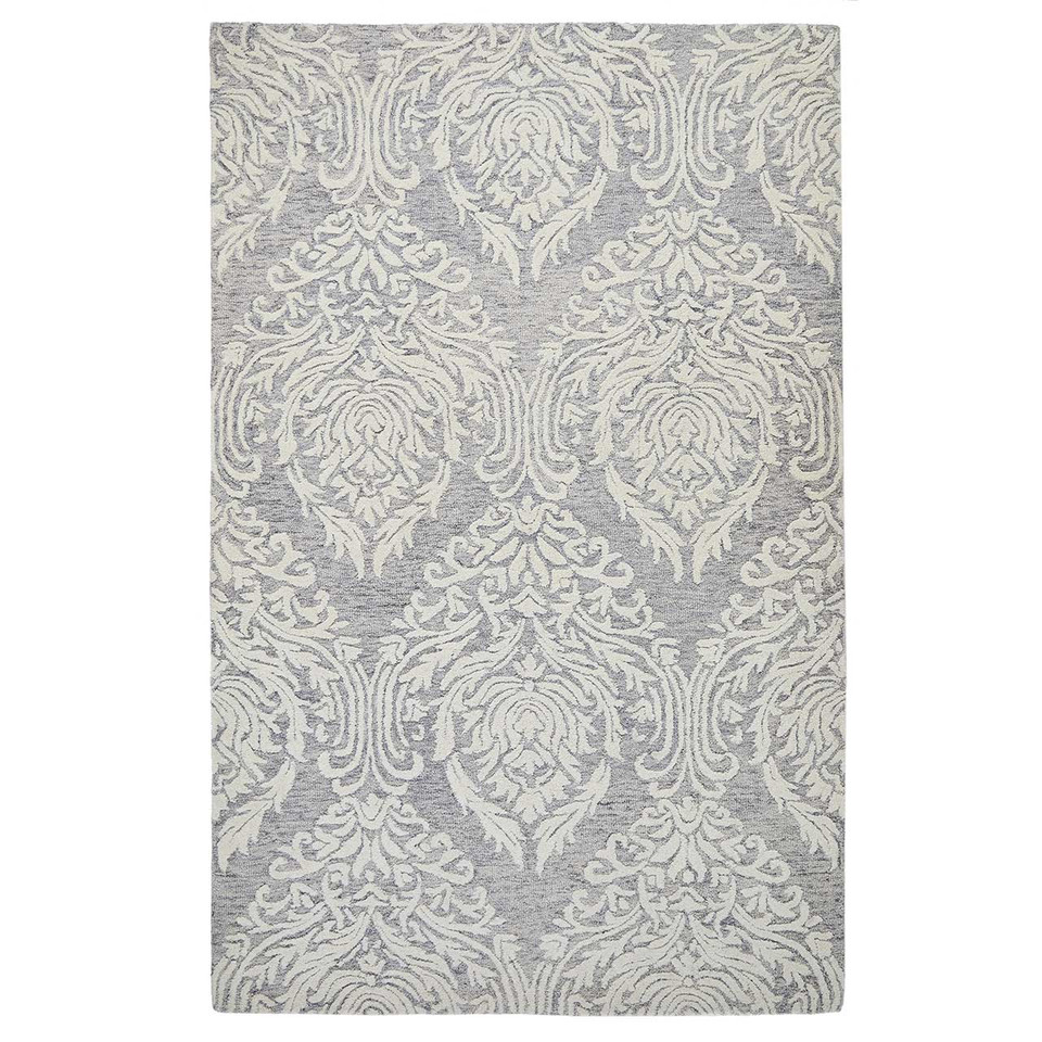 Hampton Damask Grey Ivory Wool Rug