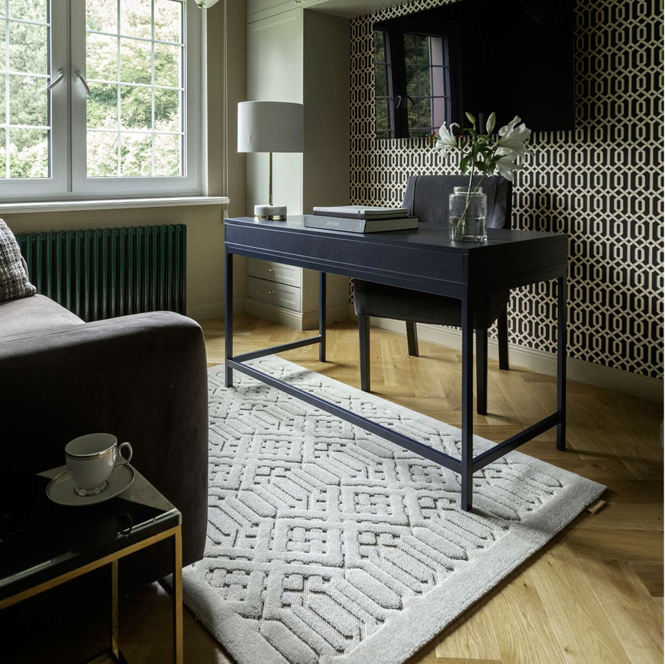 Brintons Noble Dive Light Grey Geometric Wool Rug