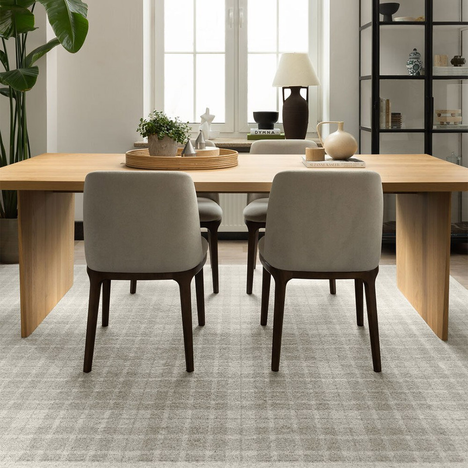 Brintons Noble Pano Light Grey Check Wool Rug