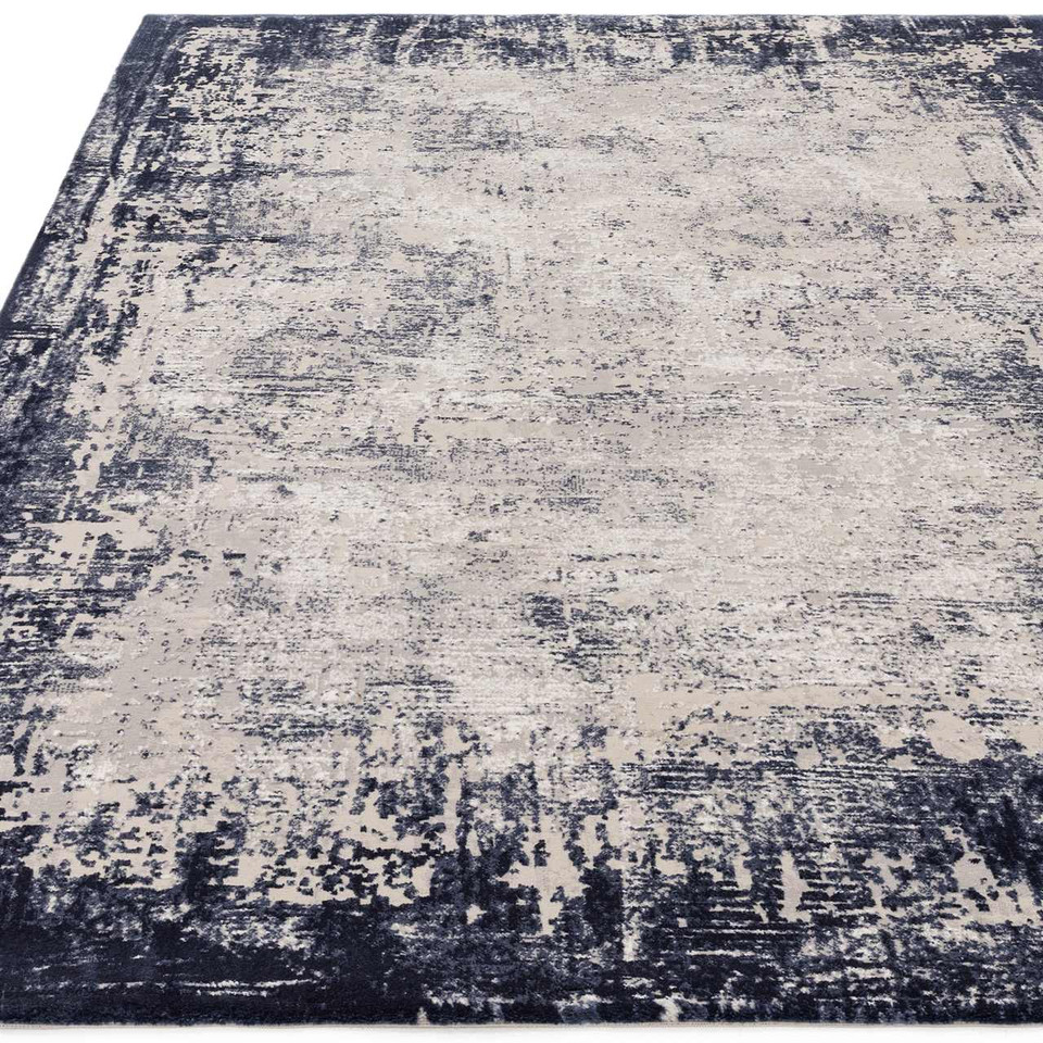Kuza Border Navy Velvet Soft Rug