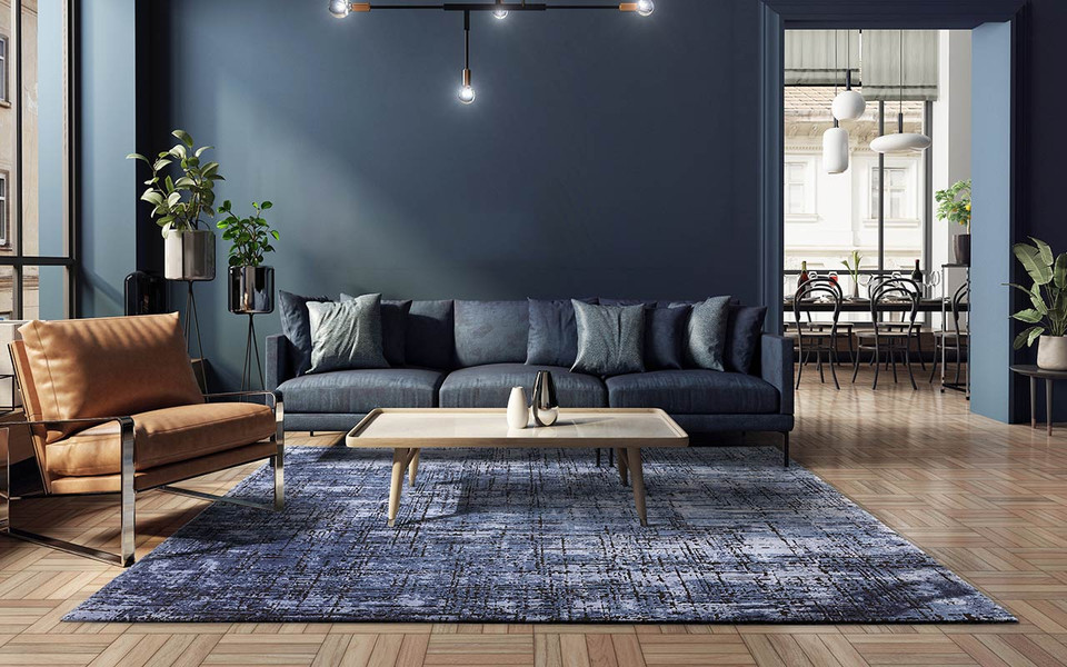 Kuza Abstract Navy Velvet Soft Rug