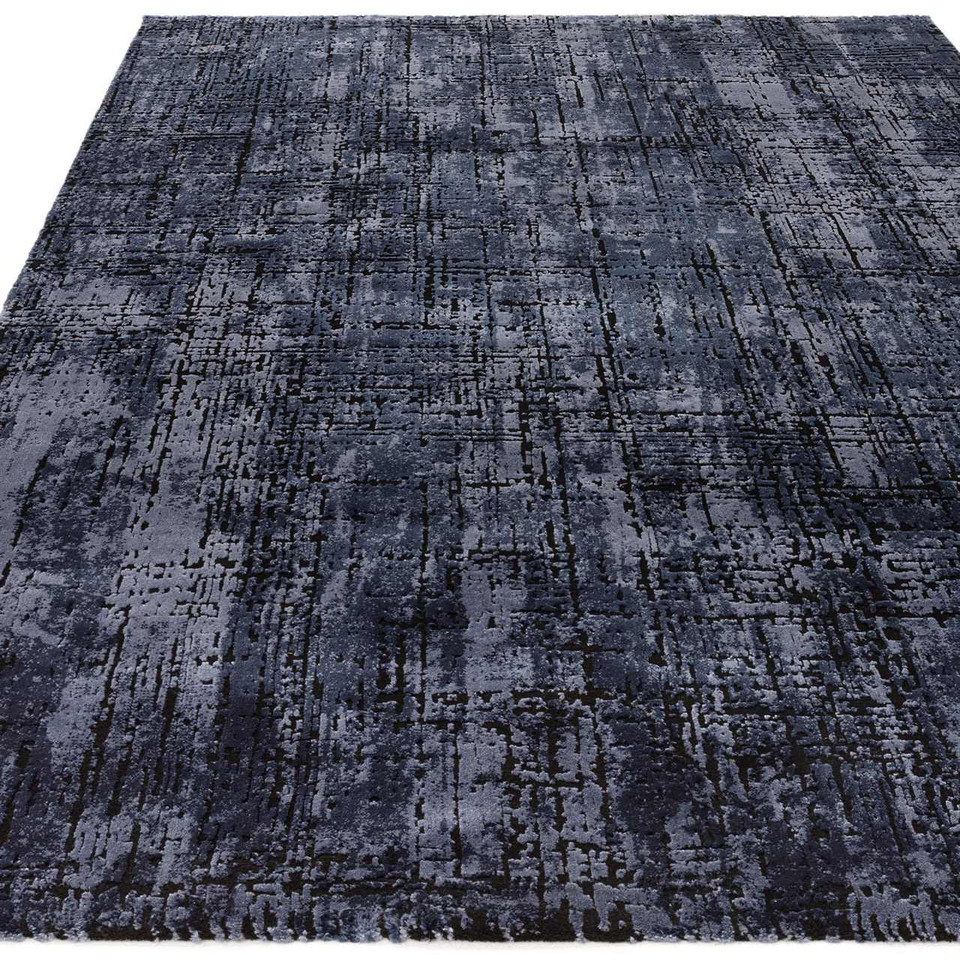 Kuza Abstract Navy Velvet Soft Rug