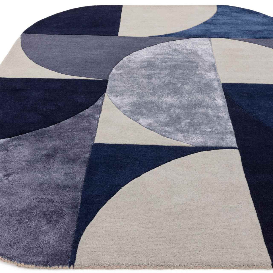 Matrix 74 Oval Rug Indigo Hand Carved Wool Viscose