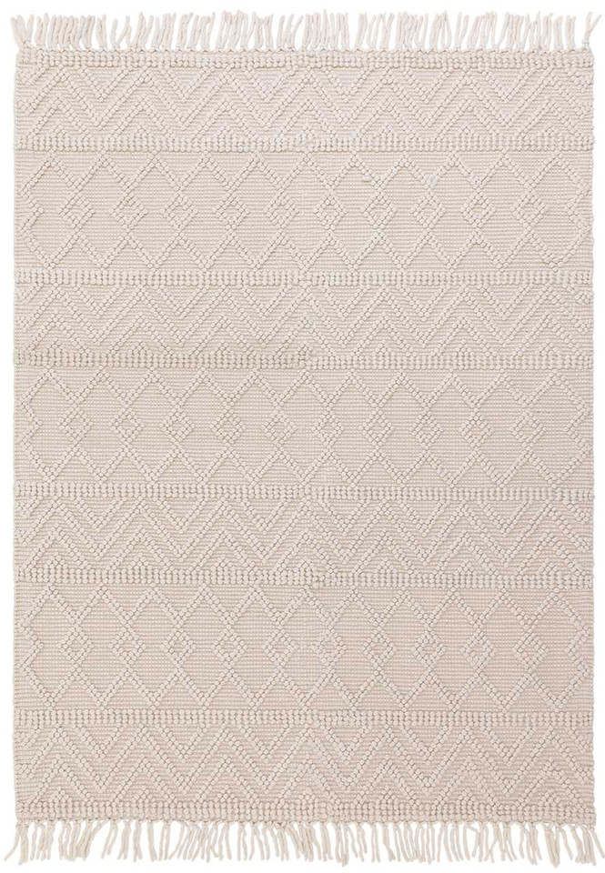 Asra Ivory Wool Fringed Rug