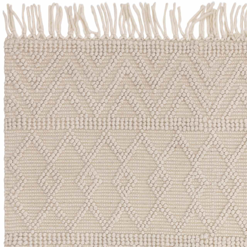 Asra Ivory Wool Fringed Rug