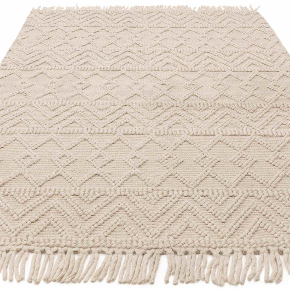 Asra Ivory Wool Fringed Rug
