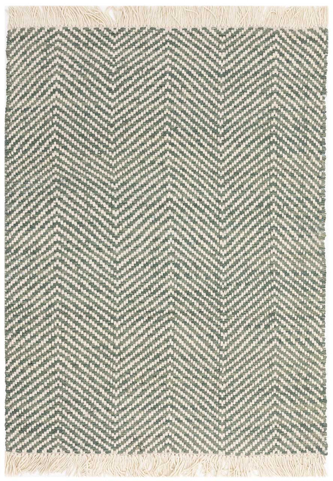 Vigo Green Cream Flatweave Fringe Rug