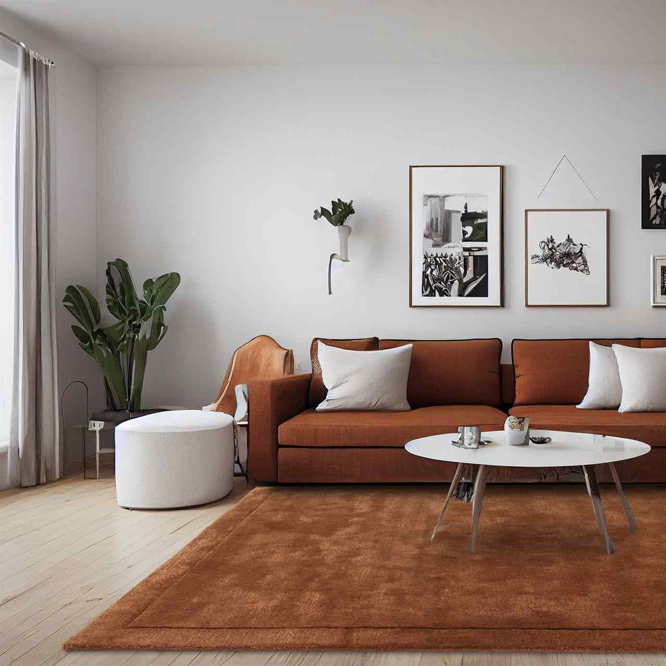 Rise Rust Luxurious Plain Rug