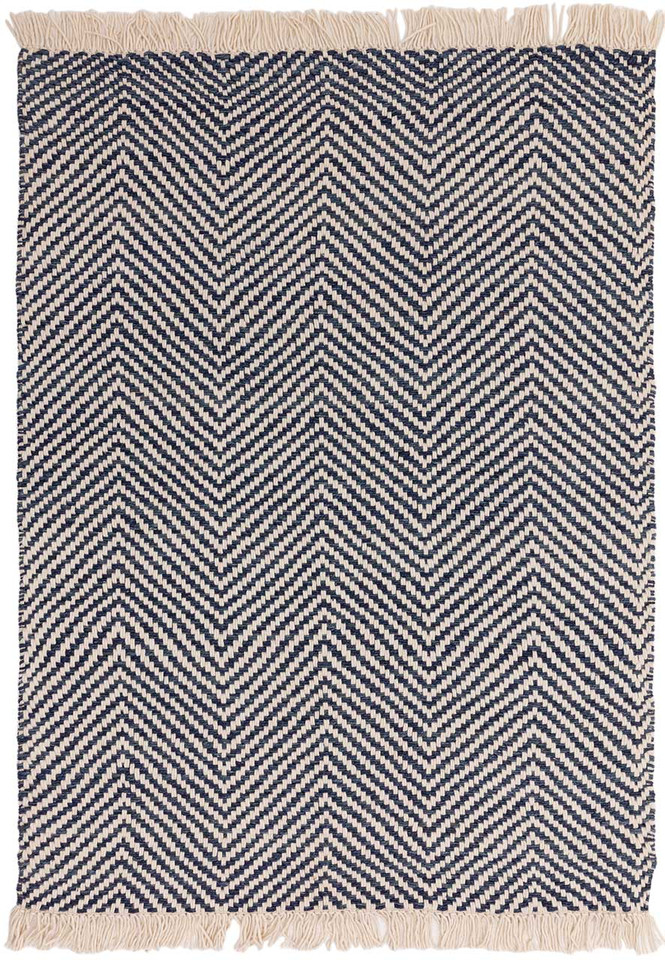 Vigo Navy Cream Flatweave Fringe Rug