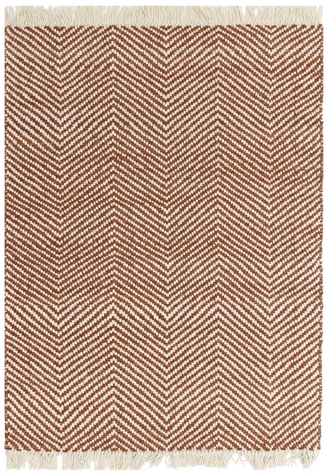 Vigo Rust Cream Flatweave Fringe Rug