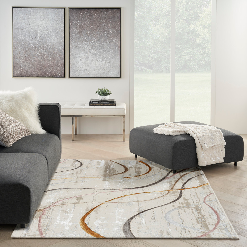 Glitz GLZ01 Ivory Multicolour Luxury Glossy Rug