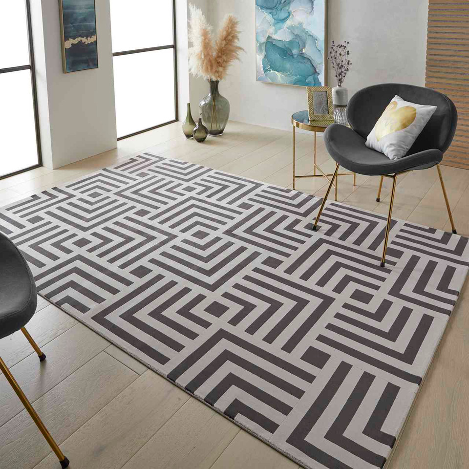 Lugano LUG01 Silky Modern Geometric Rug