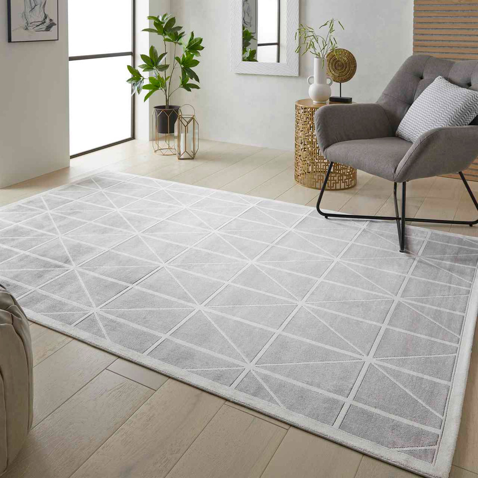Lugano LUG02 Silky Modern Light Grey Ivory Rug