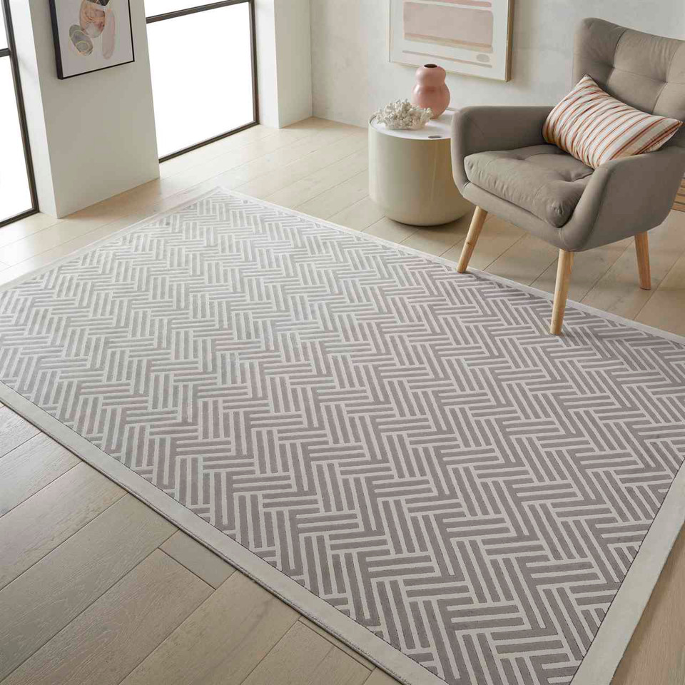 Lugano LUG03 Silky Modern Light Grey Ivory Rug