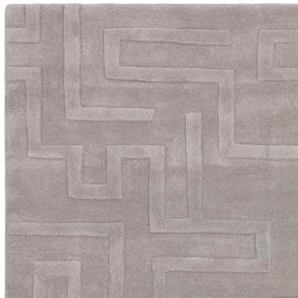 Maze Silver Thick 3D Carved Wool Rug