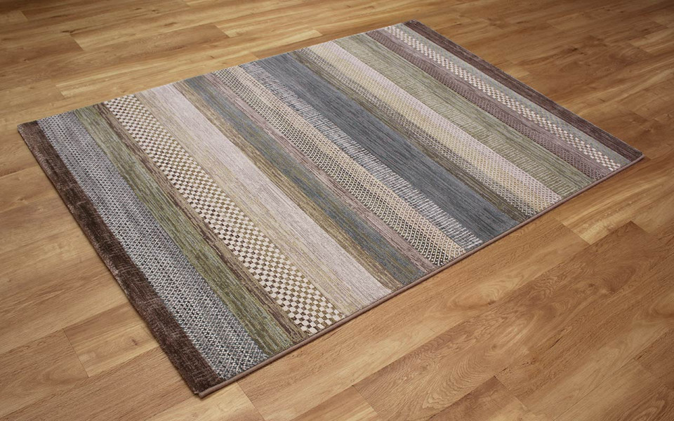 Blue Green Grey Stripe Hardwearing Galleria Rug 5250