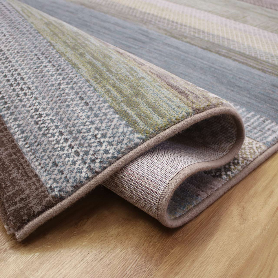 Blue Green Grey Stripe Hardwearing Galleria Rug 5250