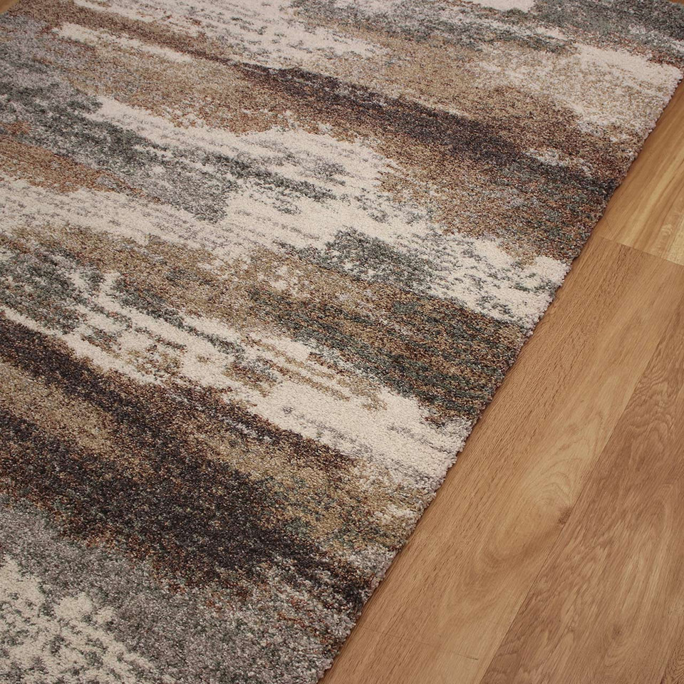 Grey Brown White Abstract Thick Mehari Rug 6747