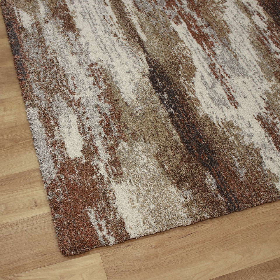 Brown Natural White Abstract Thick Mehari Rug 6787