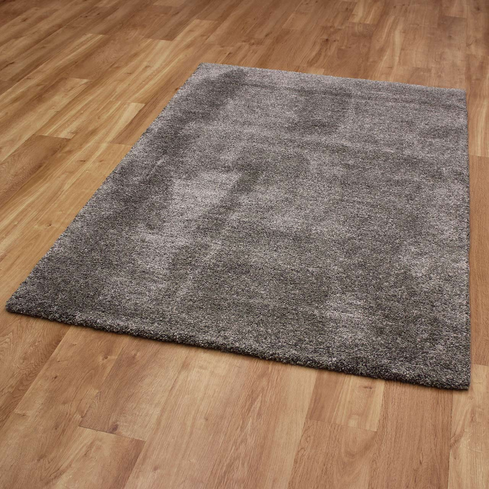 Plain Green Grey Thick Shaggy Rug Mehari 4747