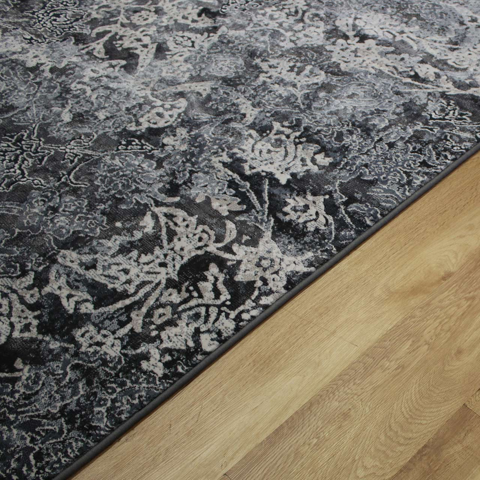 Luxurious Charcoal Grey Abstract Canyon Rug 3535