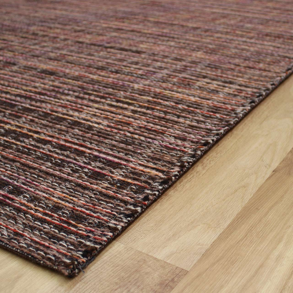 Thin Brown Red Handwoven Wool Goa Rug 1003
