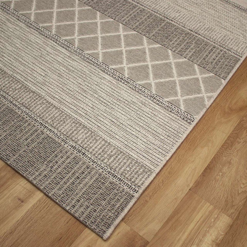 Highline Grey Natural White Thin Wool Rug 3037
