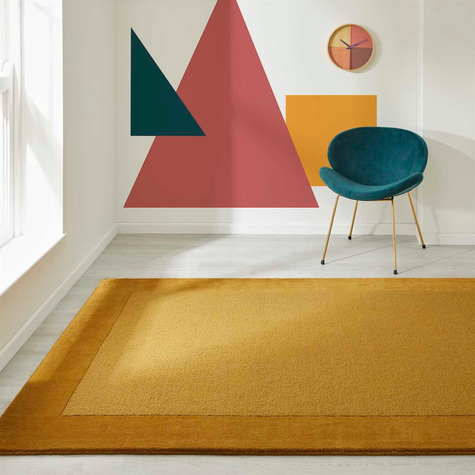 Colours Mustard Wool Rug Plain Border Runner