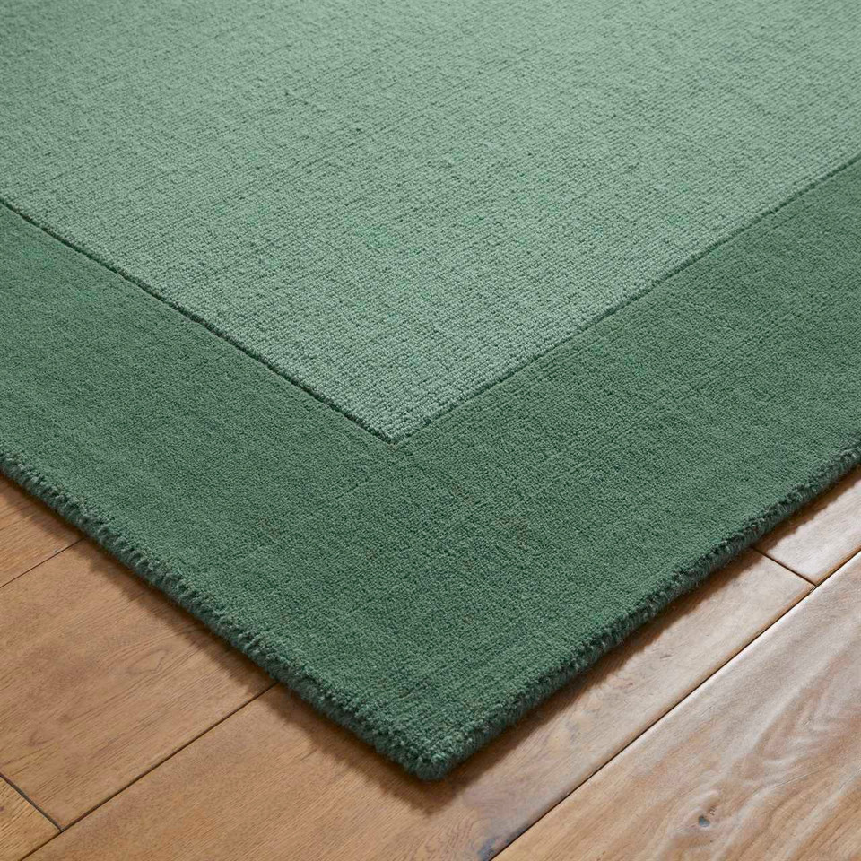 Colours Green Wool Rug Plain Border Runner