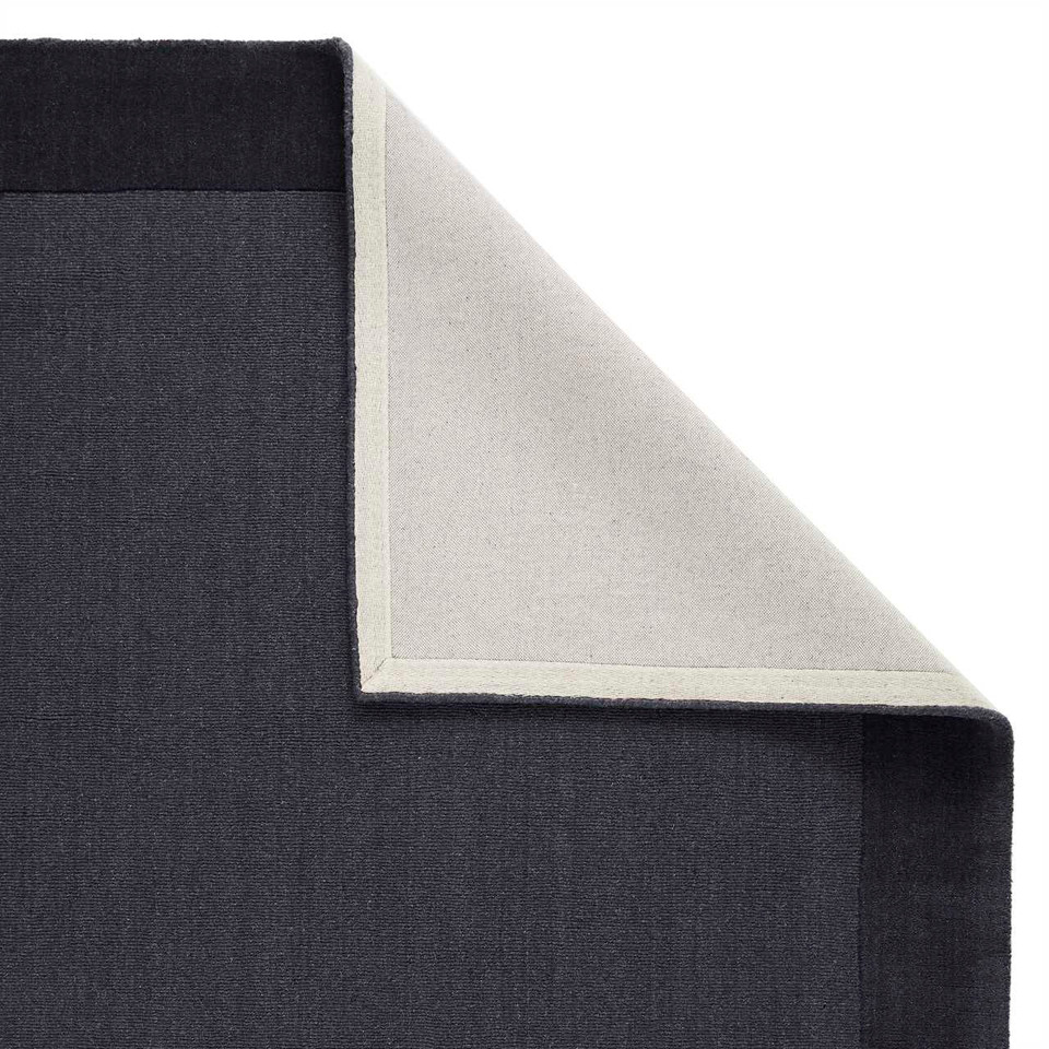 Colours Charcoal Wool Rug Plain Border Runner