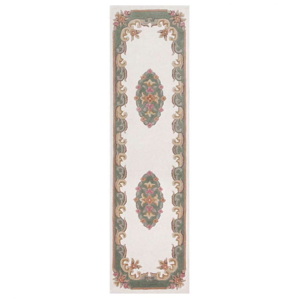 Royal Aubusson cream green rug Runner