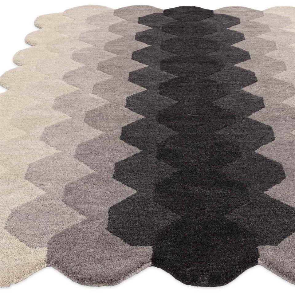 Hive Charcoal Geometric Thick Wool Rug