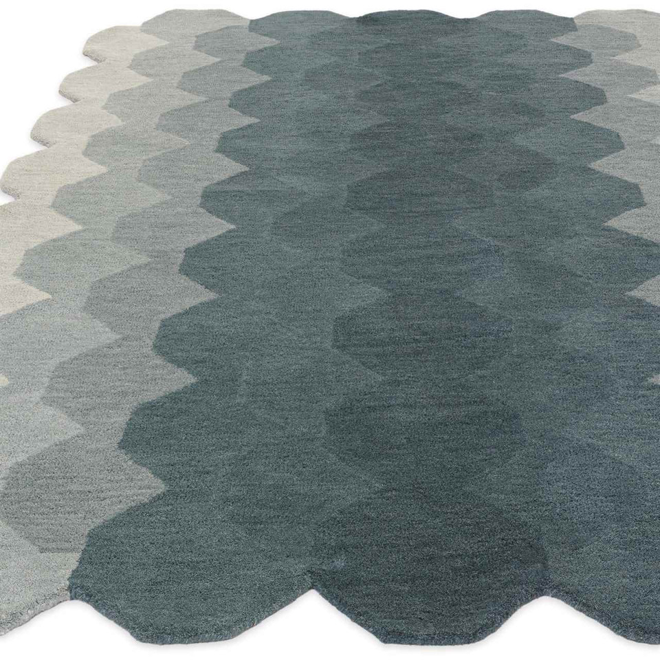 Hive Teal Geometric Thick Wool Rug