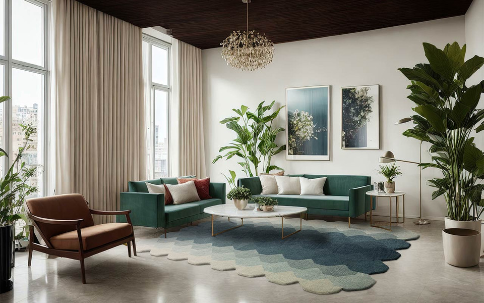 Hive Teal Geometric Thick Wool Rug