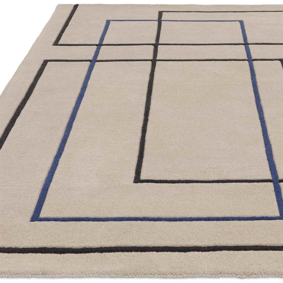 Reef Rug RF19 Outline Cream Blue Wool