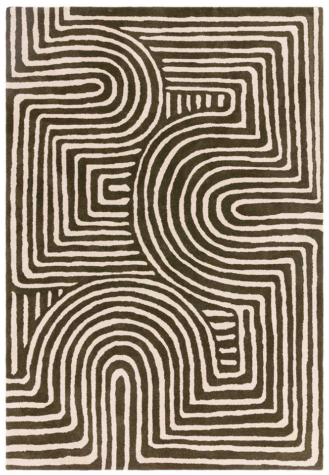 Reef Wool Rug RF30 Curve Forest Khaki